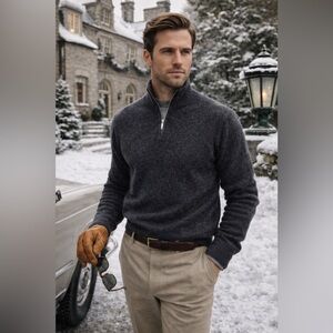 MAGASCHONI 100% Cashmere 1/4 Zip Mock Neck Pullover Sweater Size XL Quiet Luxury